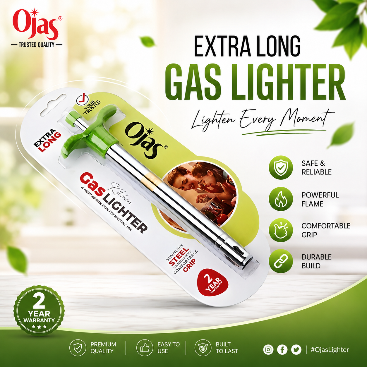 Steel Gas Lighter With Grip (Extralong)