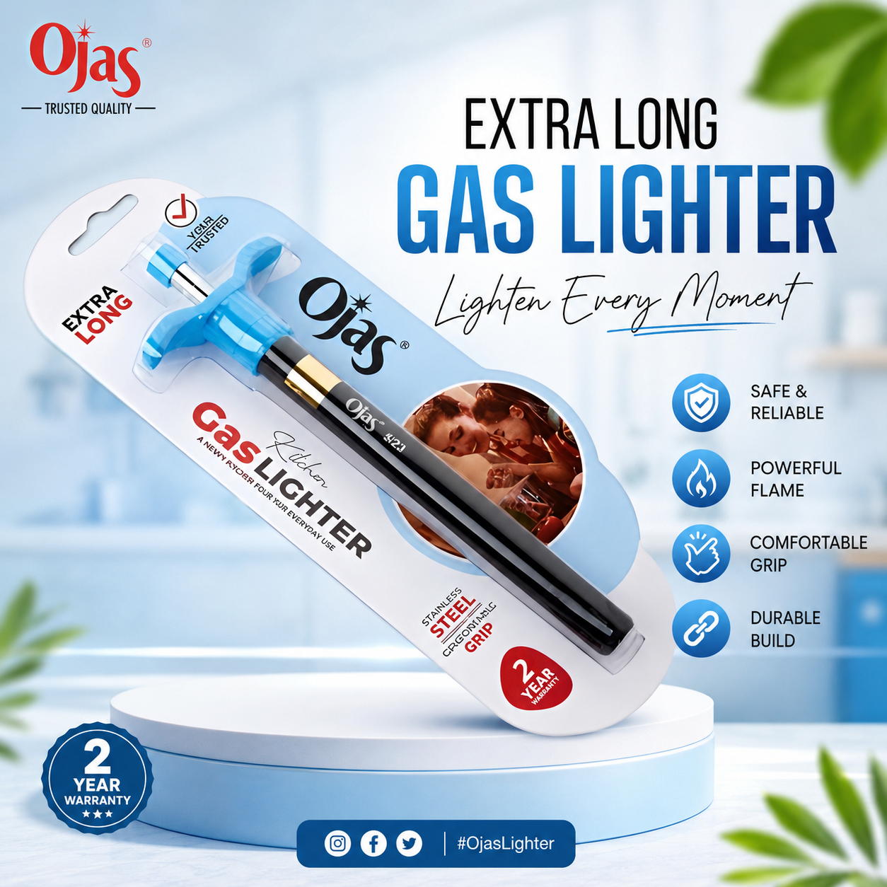 Black Coated Gas Lighter With Grip (Extralong)