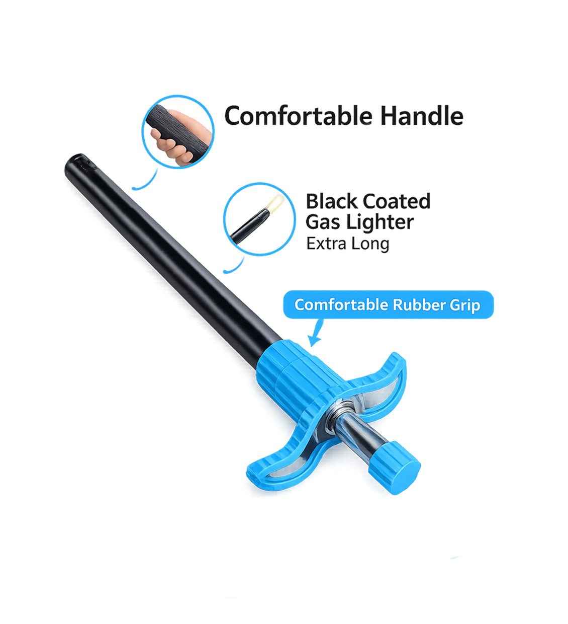 Black Coated Gas Lighter With Grip (Extralong)